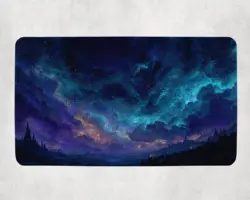Glowing Blue & Purple Starry Nebula Fantasy Sky - MTG Playmat - Image 1