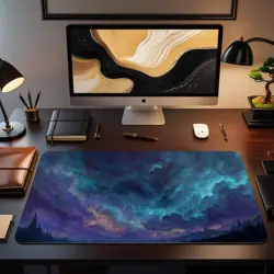 Glowing Blue & Purple Starry Nebula Fantasy Sky - MTG Playmat - Image 2