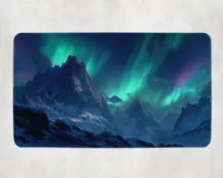 Aurora Borealis Over Snowy Fantasy Mountain Landscape - MTG Playmat - Image 1