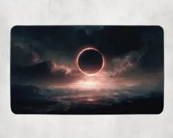 Dark Total Eclipse Over Fantasy Landscape with Mountains - MTG Playmat - Image 1