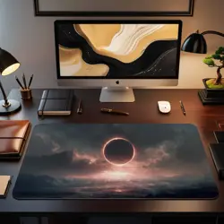 Dark Total Eclipse Over Fantasy Landscape with Mountains - MTG Playmat - Image 2