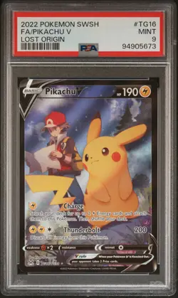 2022 POKEMON SWORD & SHIELD LOST ORIGIN #TG16 FULL ART/PIKACHU V PSA 9 - Image 1