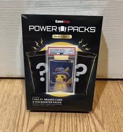 NEW SEALED GameStop Power Packs PSA 8+ Graded Card & 2 TCG Booster Packs - Image 1