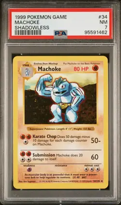 1999 POKEMON BASE SET SHADOWLESS #34 MACHOKE PSA 7 - Image 1