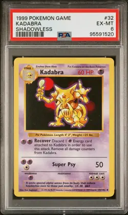 1999 POKEMON BASE SET SHADOWLESS #32 KADABRA PSA 6 - Image 1