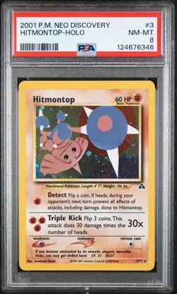 2001 Pokemon Neo Discovery Unlimited Hitmontop Holo Rare 3/75 PSA 8 - JUST GRADE - Image 1