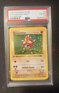 1999 Pokemon Game Hitmonchan Holo 1st Edition Card #7 PSA 6 EX-MT - Image 1