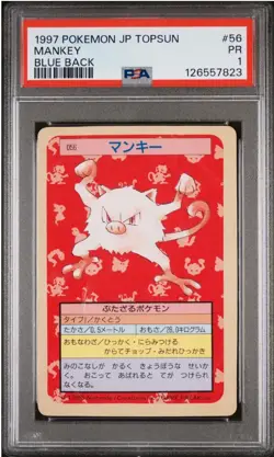 PSA 1 PR Graded 1997 POKEMON JAPANESE TOPSUN #56 MANKEY BLUE BACK Card - Image 1