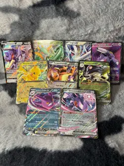 Lot Of 9 Rare holo EX, V, and Vmax Pokemon Cards - a12 - Image 1