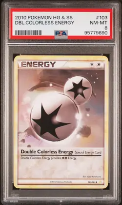 2010 POKEMON HEARTGOLD & SOULSILVER #103 DOUBLE COLORLESS ENERGY PSA 8 - Image 1