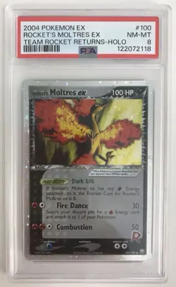 Pokemon ROCKET'S MOLTRES ex Team Rocket Returns Holo 100/109 PSA 8 - Image 1