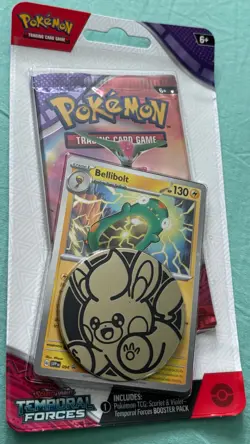 POKEMON TCG SCARLET & VIOLET TEMPORAL FORCES PACK, BELLIBOLT PROMO CARD & COIN - Image 1