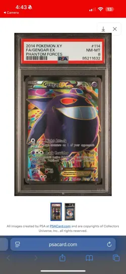 2014 Pokemon XY Gengar EX #114 Phantom Forces PSA 8 Card - Image 3