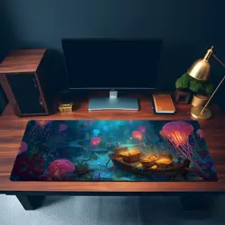 Sunken Shipwreck Treasure MTG Playmat - Glowing Jellyfish Ocean Scene - Image 3
