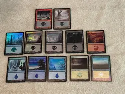 MTG: Set of Holo Land Cards: Island, Forest, Mountains, Swamp, Planes Foil X12 - Image 1