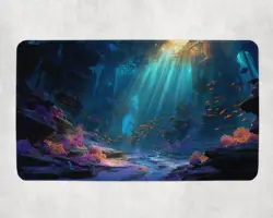 Glowing Coral Reef Fantasy Ocean Scene MTG Playmat - Underwater Ruins Art - Image 1