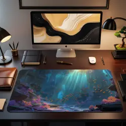 Glowing Coral Reef Fantasy Ocean Scene MTG Playmat - Underwater Ruins Art - Image 2