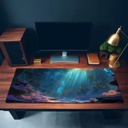 Glowing Coral Reef Fantasy Ocean Scene MTG Playmat - Underwater Ruins Art - Image 3