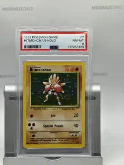 1999 POKEMON BASE SET UNLIMITED #7 HITMONCHAN-HOLO PSA 8 - Image 1