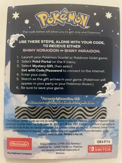Pokemon Scarlet And Violet Serial Codes Shiny Koraidon or Miraidon UNSCRATCHED! - Image 1