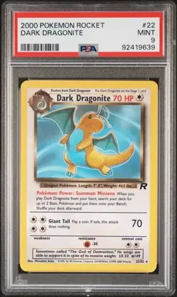 2000 Pokemon Rocket #22 Dark Dragonite PSA MINT 9 - Image 1