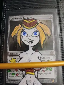 Mtg Hand Painted Altered Art Chromatic Lantern Cute Anime Girl Artwork Signed - Image 1