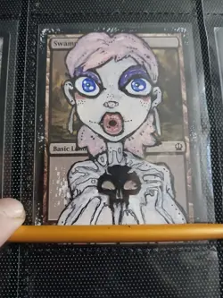 Mtg Hand Painted Altered Art Swamp Cute Anime Girl Artwork Painting Signed - Image 1