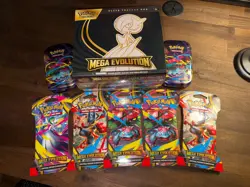 Pokemon TCG Mega Evolution ETB Sealed with 2 Tins And 5 Sleeved Packs! - Image 1