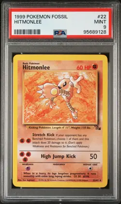 1999 POKEMON FOSSIL #22 HITMONLEE PSA 9 - Image 1