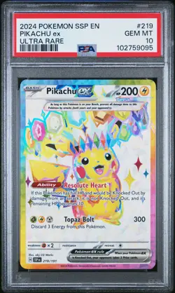 2024 POKEMON SSP EN-SURGING SPARKS ULTRA RARE #219 PIKACHU EX PSA 10 - Image 1