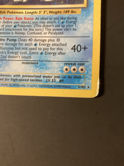 Pokemon TCG Blastoise Base Set Holo Unlimited Rare Card 2/102 WOTC 1999 MP - Image 2