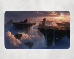 Floating Sky Islands MTG Playmat - Fantasy Cloud City Waterfall Landscape - Image 1