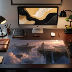 Floating Sky Islands MTG Playmat - Fantasy Cloud City Waterfall Landscape - Image 2