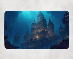 Fantasy Coral Palace MTG Playmat - Glowing Underwater Blue Ocean Castle - Image 1