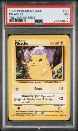 1999 POKEMON GAME YELLOW CHEEKS #58 PIKACHU PSA 7 - Image 1