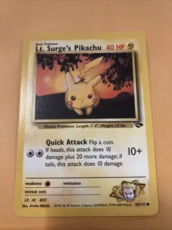 Lt. Surge's Pikachu 84/132 Gym Challenge Unlimited Regular Pokemon Card NM - Image 1