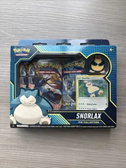 Rare Pokemon Snorlax Pin Collection - 3 Booster Packs Promo Card & Pin Box Set - Image 1