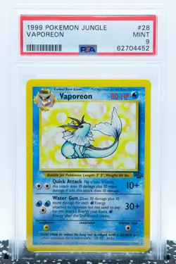 PSA 9 VAPOREON 28/64 Non-Holo Rare Jungle Set - Pokemon Card WOTC 1999 - Image 1