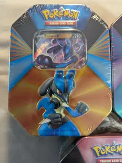 Pokemon- 3 Tin Set V Forces Mew V, Galarian Slowbro V, Lucario V- 2021 Sealed - Image 2