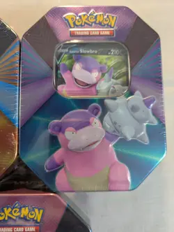 Pokemon- 3 Tin Set V Forces Mew V, Galarian Slowbro V, Lucario V- 2021 Sealed - Image 3