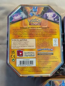 Pokemon- 3 Tin Set V Forces Mew V, Galarian Slowbro V, Lucario V- 2021 Sealed - Image 5