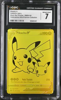 CGC 7 Pikachu V 2021 Black Star Promos SWSH145 Celebrations UPC Pokemon Card - Image 1