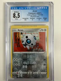 2021 POKEMON ARON REVERSE HOLO CHILLING REIGN 109/198 ERROR MISCUT CGC 8.5 - Image 1