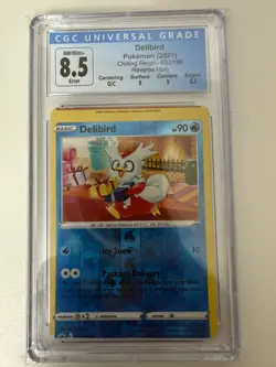 2021 POKEMON DELIBIRD REVERSE HOLO CHILLING REIGN 032/198 ERROR MISCUT CGC 8.5 - Image 1