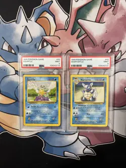 PSA 9 MINT Pokemon TCG Slab 1999 Base Squirtle Wartortle Duo - Image 1
