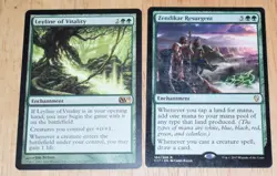 MTG Rare Green 2x Enchantment Zendikar Resurgent & Leyline of Vitality - Image 1