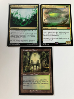 Mtg golgari 3 card lot Overgrown tomb, Insidious roots, and lord of extinction - Image 1