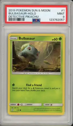 20219 Pokemon Sun & Moon Detective Pikachu Bulbasaur Holo #1 PSA 9 - Image 1