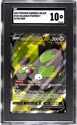 2020 Pokemon Sword & Shield Darkness Ablaze Galarian Stunfisk #184/189 V SGC 10 - Image 1