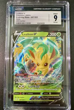 Pokemon Leafeon V 007/203:Evolving Skies Holo Cgc 9 Rare Error card: off center - Image 1